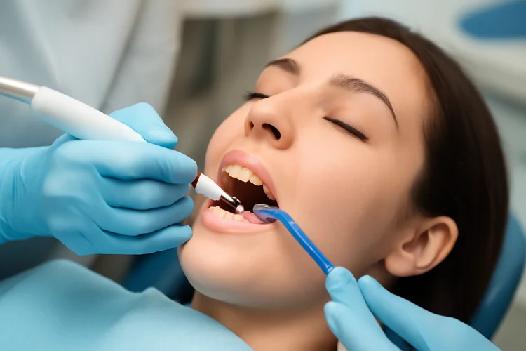 An image showing teeth cleaning procedure