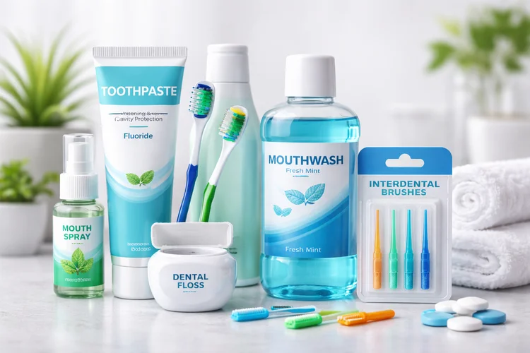 An image of complete set of oral care products