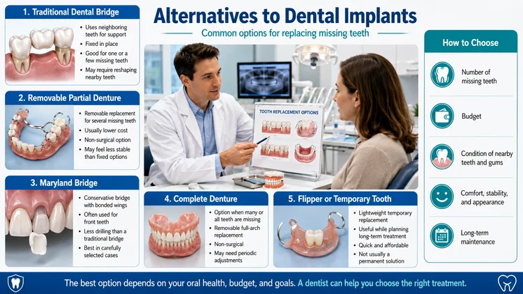 An infographic image about dental implant alternatives