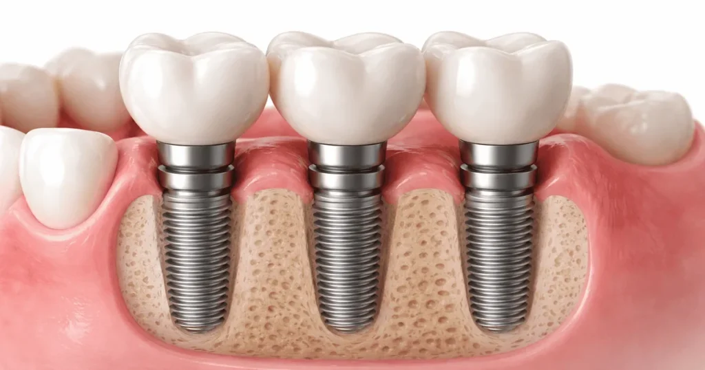 A picture of a set of dental implants