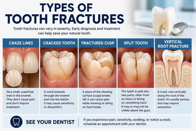 An infographic about types of tooth fractures