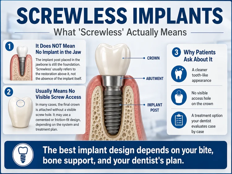 An infographic image about screwless implants